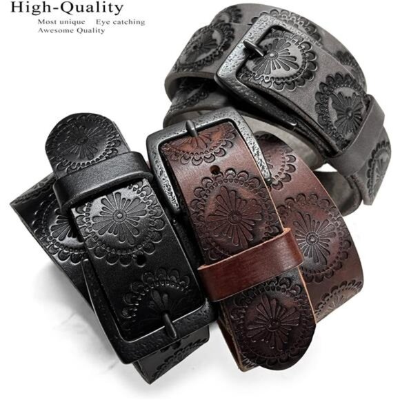 Cowboy Cowgirl Western Tooled Floral Embossed Full Grain Genuine Leather Belt main image 7